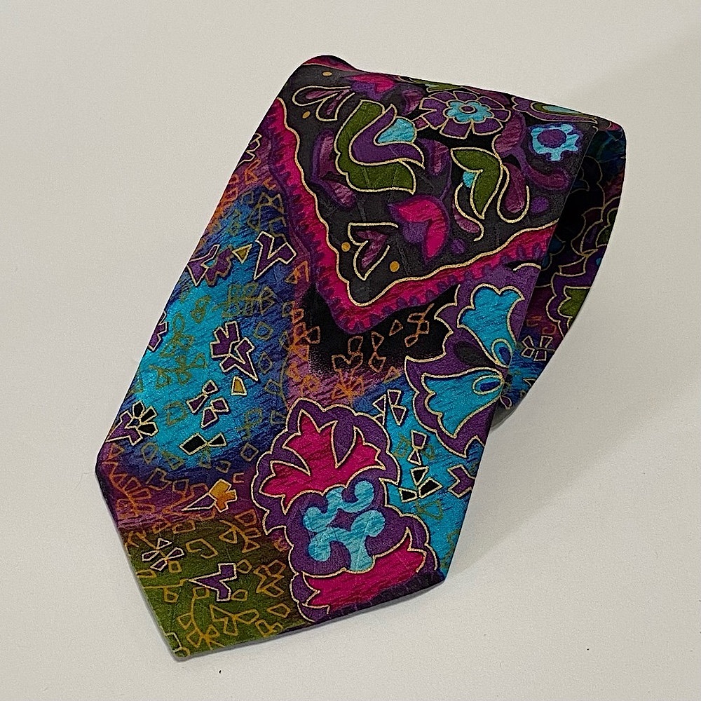 Diane Freis VTG Silk Neck Tie 4” Paisley Floral Peacock Colorful Necktie